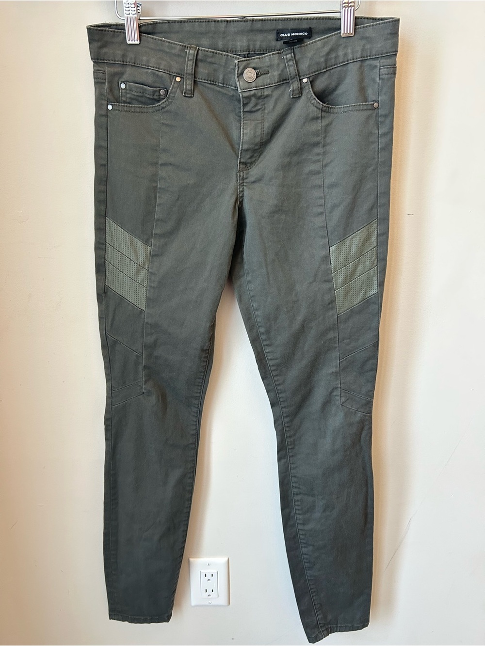 Club Monaco Olive Moto Skinny Jeans Size 6 Utility Stretch Pants Mobwife